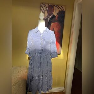 Striped Blue Shirt Dress - Casual Button-Front Women’s Dress